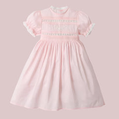 Classic Pink Lace & Smock Party Dress for Little Girls