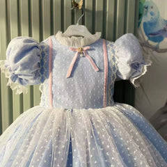 The Storybook Princess: Blue & White Tulle Ball Gown for Girls