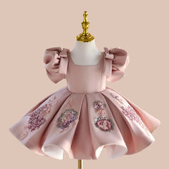 Couture Princess Dress with Sculpted Sleeves & Embroidered