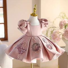 Couture Princess Dress with Sculpted Sleeves & Embroidered