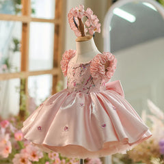 Couture Baby Princess Dress with Floral Embroidery & Matching Headband