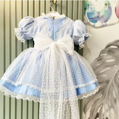 The Storybook Princess: Blue & White Tulle Ball Gown for Girls
