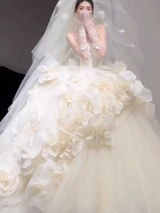 The "Floral Cascade" Strapless Ball Gown | Couture 3D Floral Wedding Dress