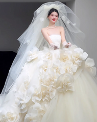 The "Floral Cascade" Strapless Ball Gown | Couture 3D Floral Wedding Dress