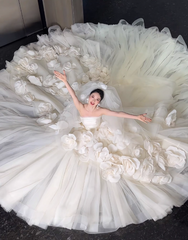 The "Floral Cascade" Strapless Ball Gown | Couture 3D Floral Wedding Dress