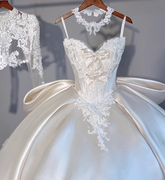 Regal Lace & Satin Ball Gown Wedding Dress | High-Neck Bridal Gown with Corset Detail