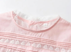 Classic Pink Lace & Smock Party Dress for Little Girls