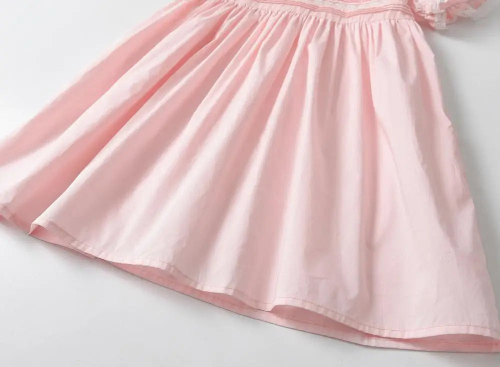 Classic Pink Lace & Smock Party Dress for Little Girls