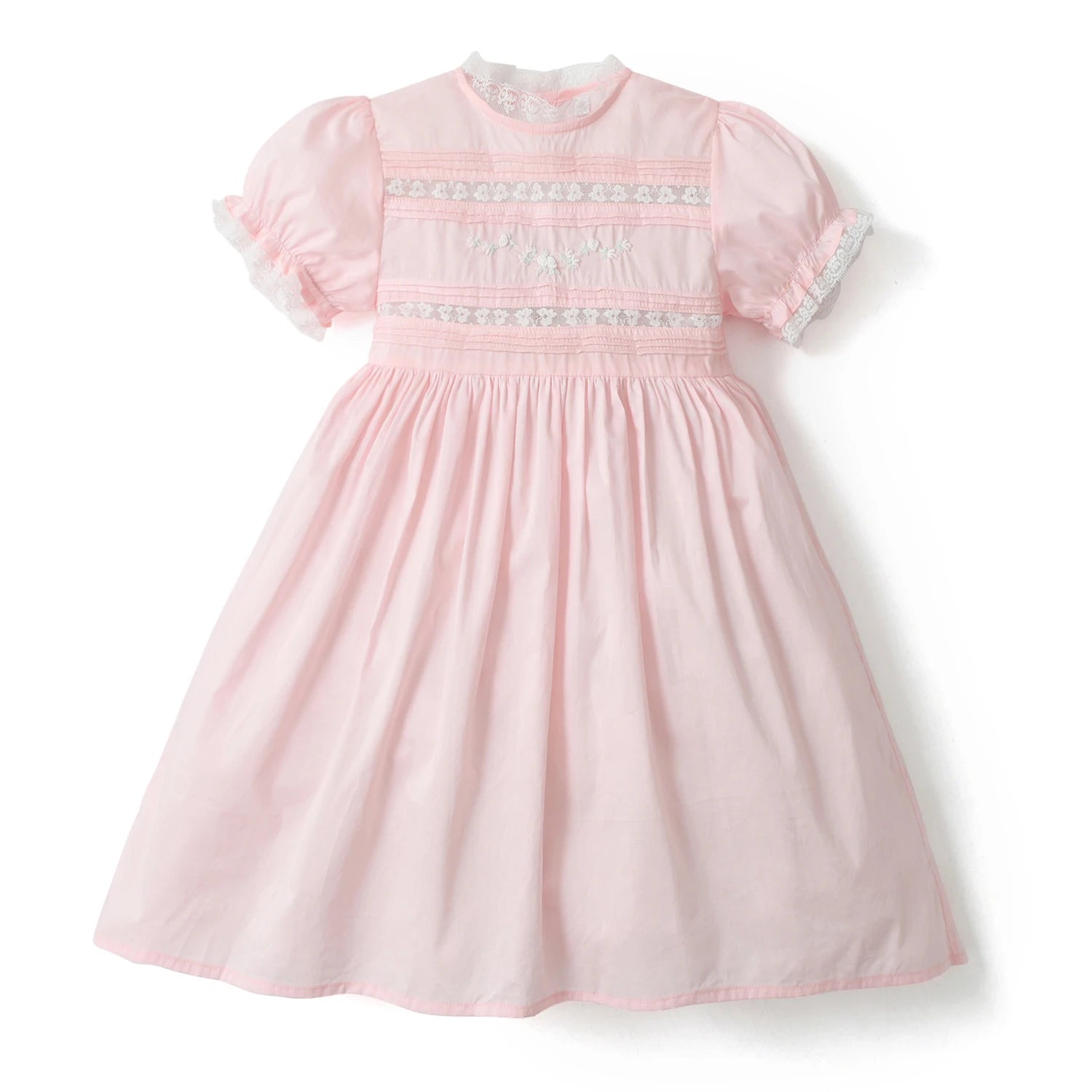 Classic Pink Lace & Smock Party Dress for Little Girls